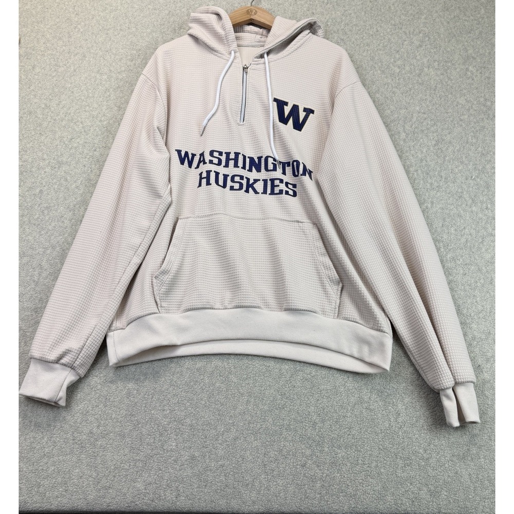 Washington Huskies Men's Waffle Knit Quarter-Zip Hoodie Cream L